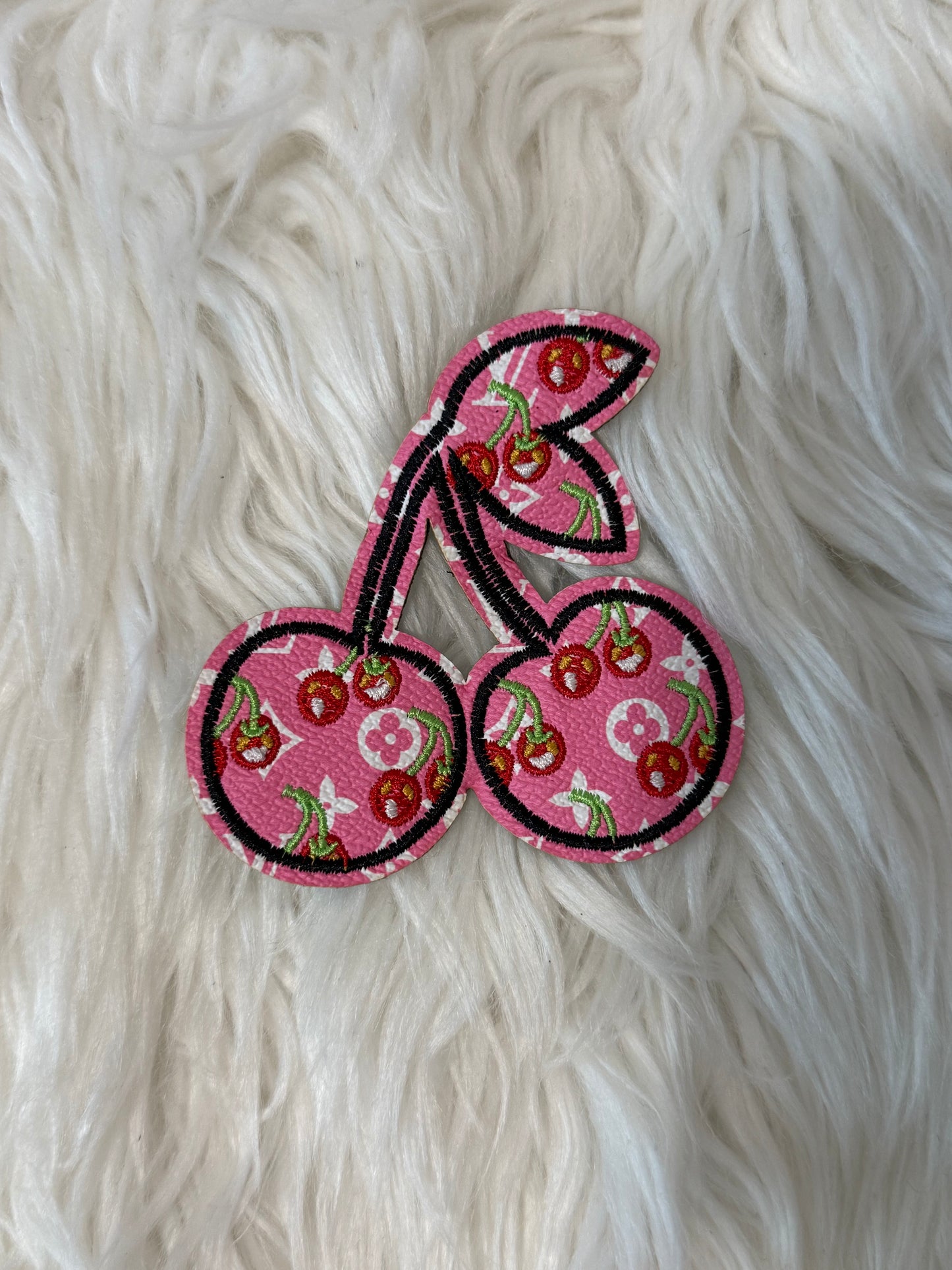Pink LV Cherry Faux leather Cherry iron on patch
