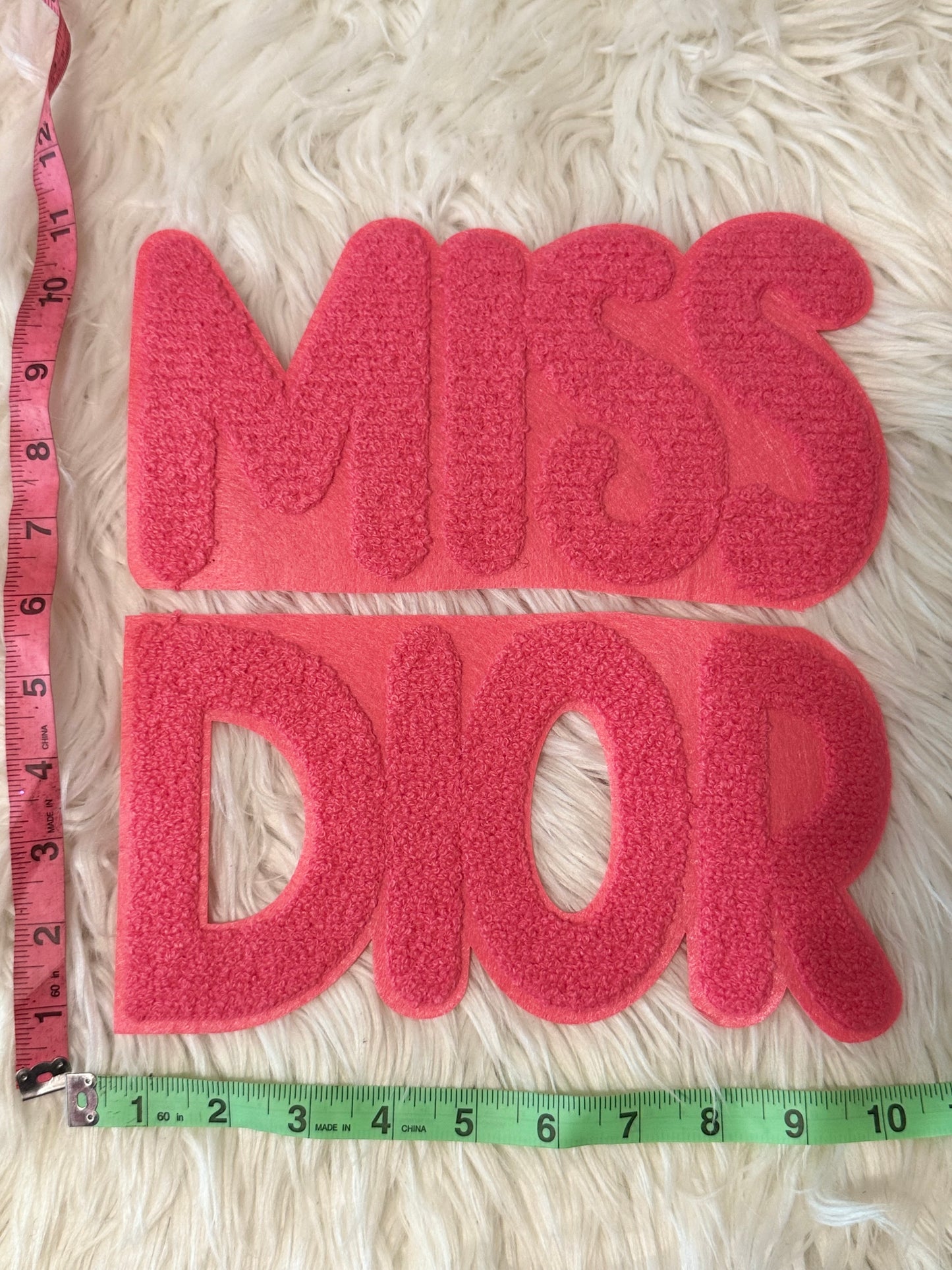 PINK LARGE MISS DIOR FLUFFY IRON ON PATCHES (2 Patches)