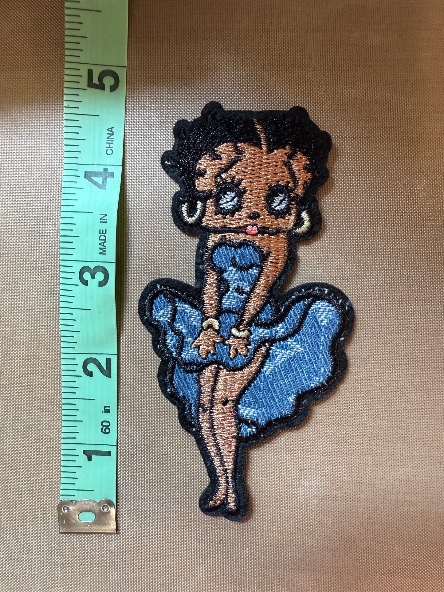 Small light denim Betty Boop iron on patch