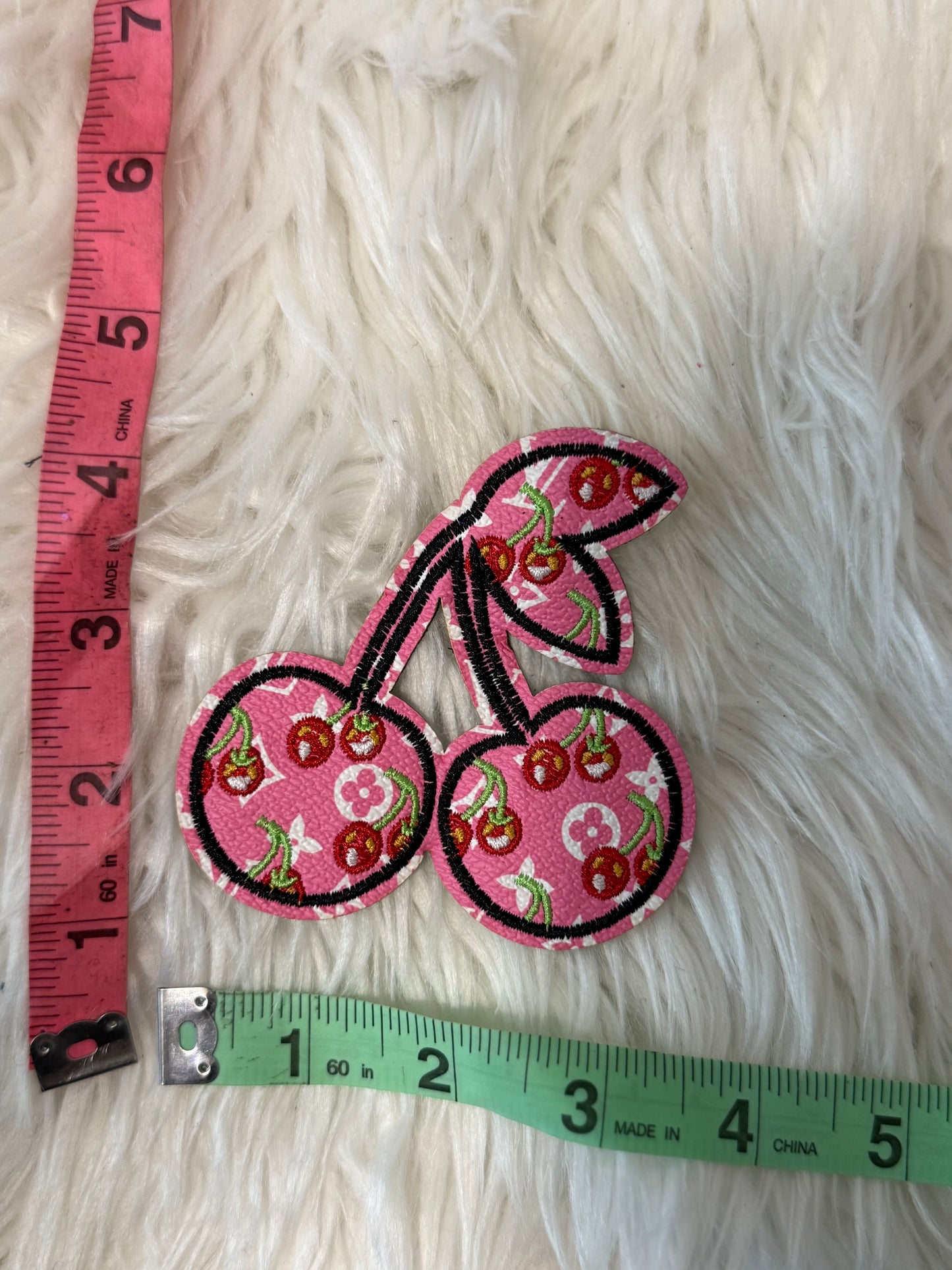 Pink LV Cherry Faux leather Cherry iron on patch