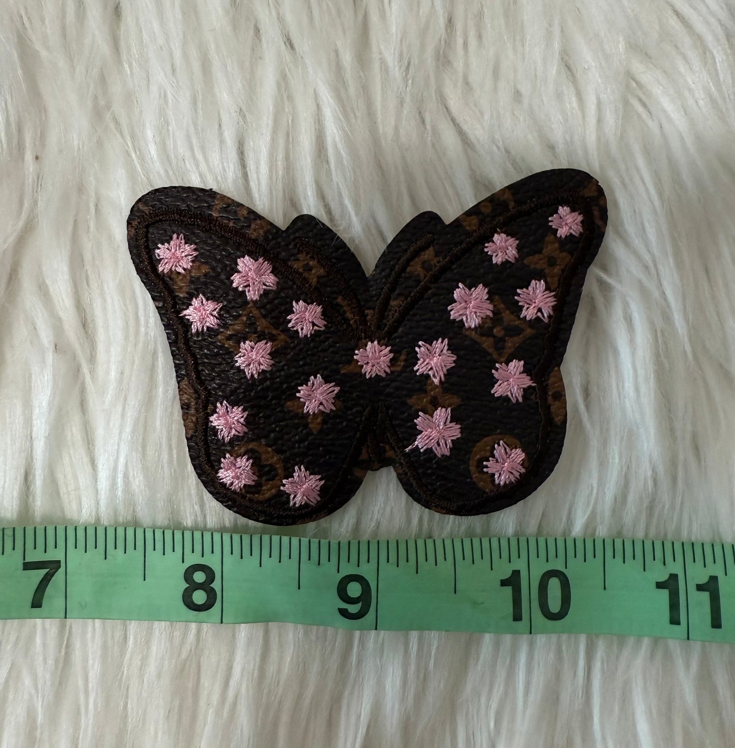 Brown and pink faux leather LV butterfly