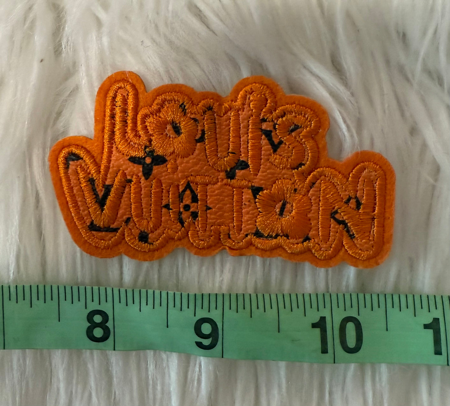 Orange LV word faux leather iron on patch