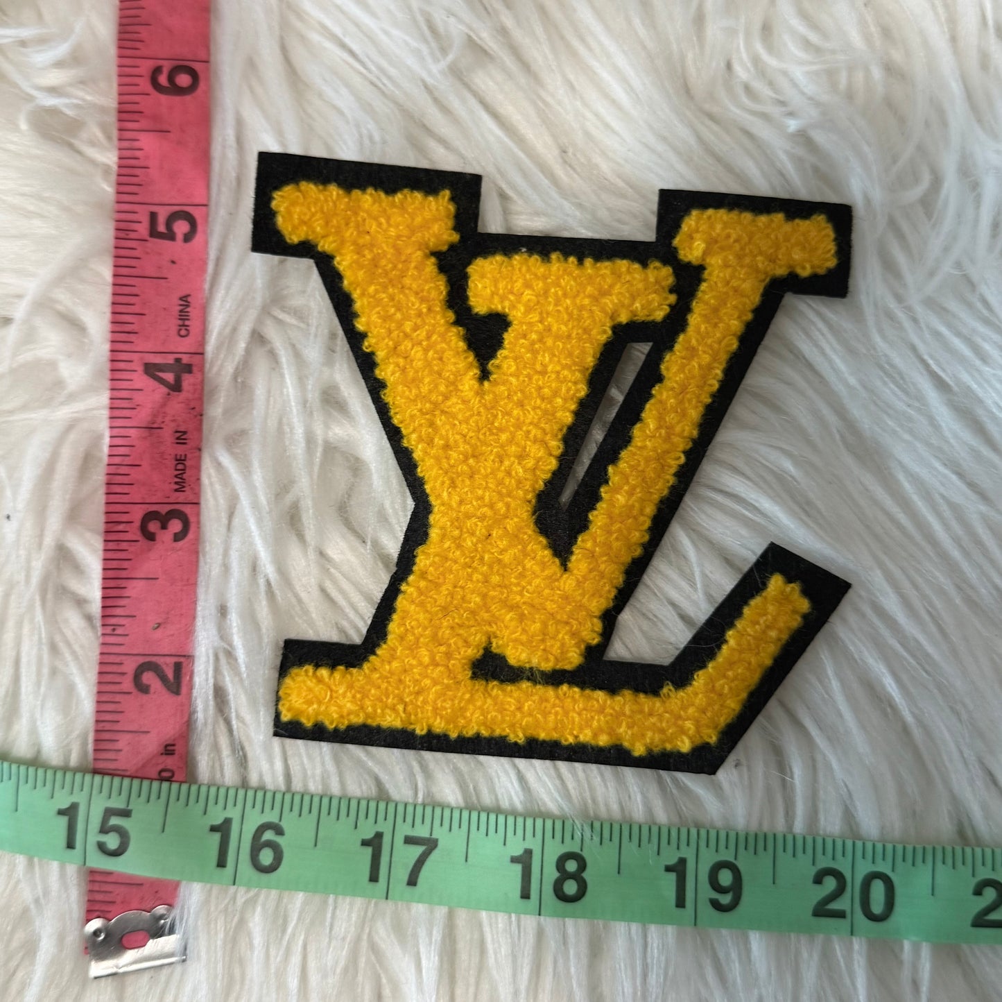 Yellow LV Fluffy Iron On Patch