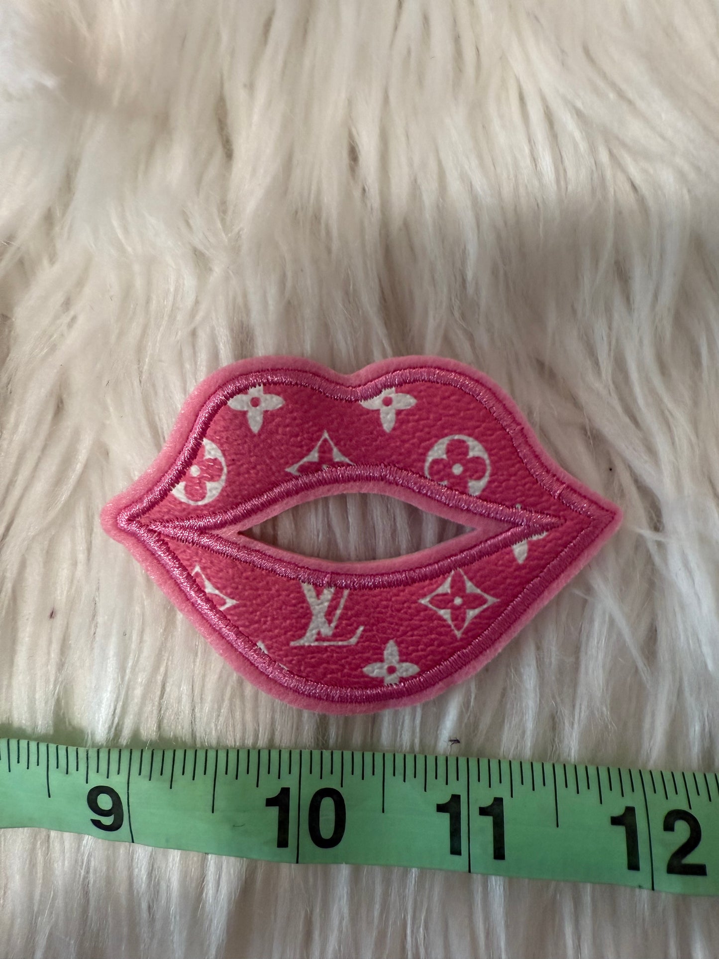 Pink LV Faux leather lips iron on patch