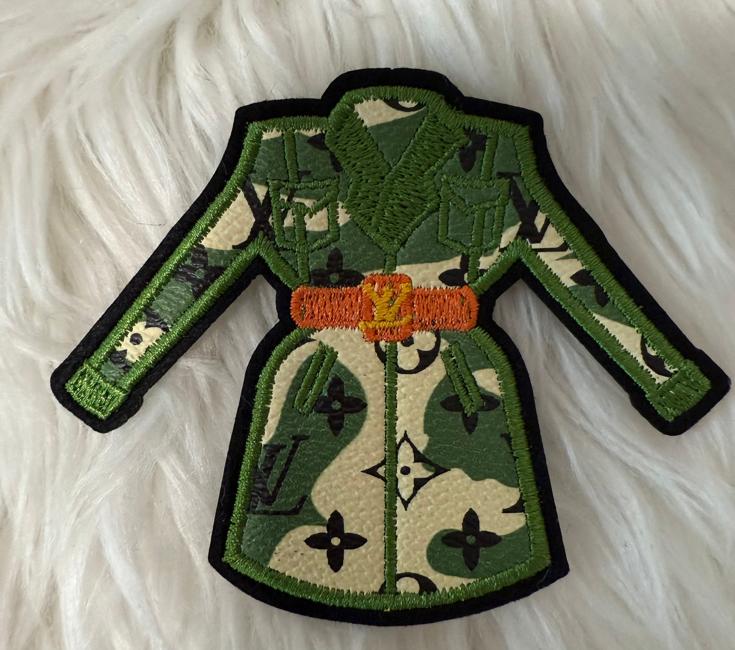 Green LV Coat faux leather iron on patch