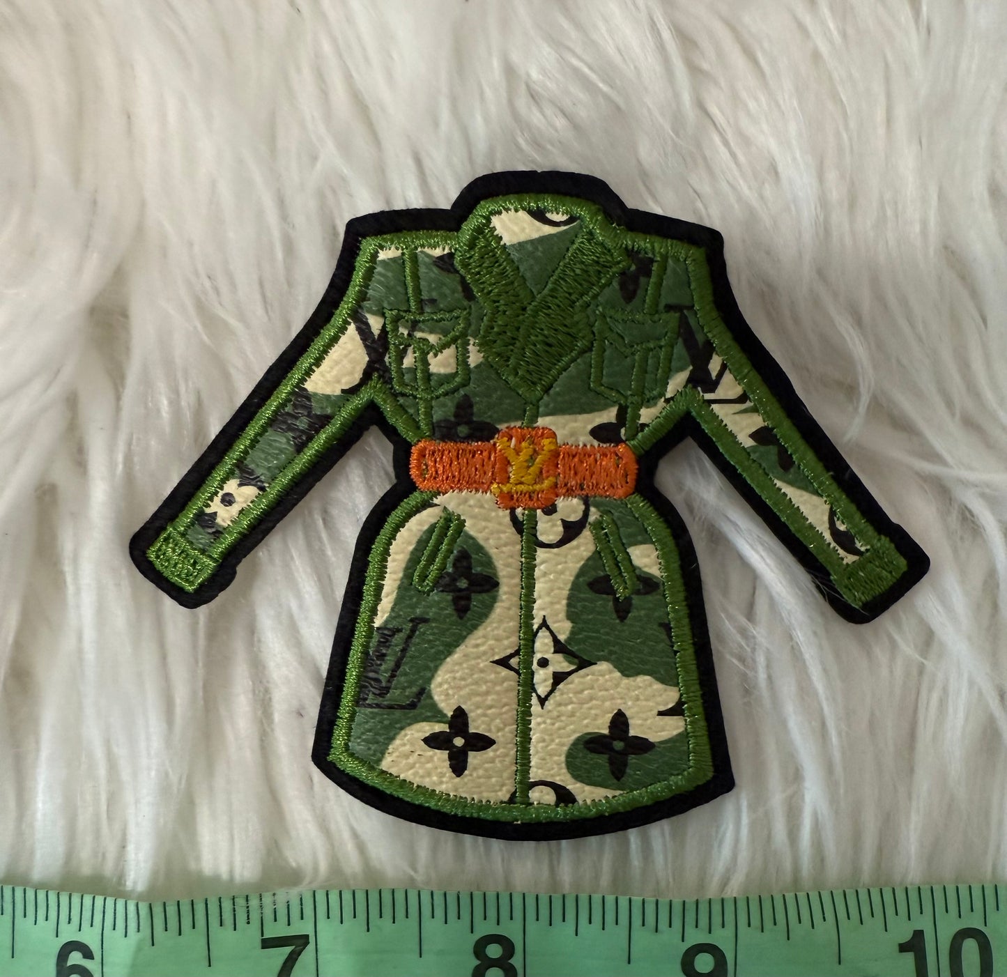 Green LV Coat faux leather iron on patch