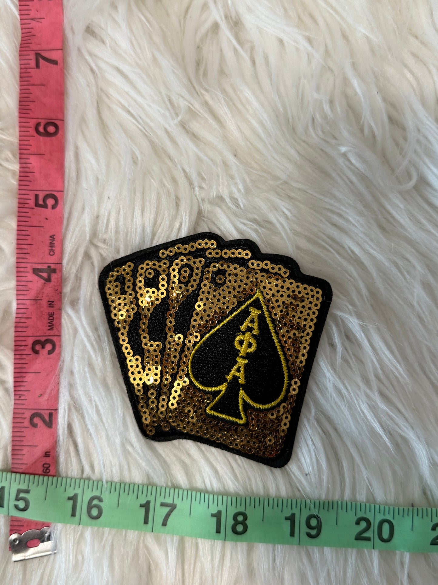 Alpha sequins iron on patch