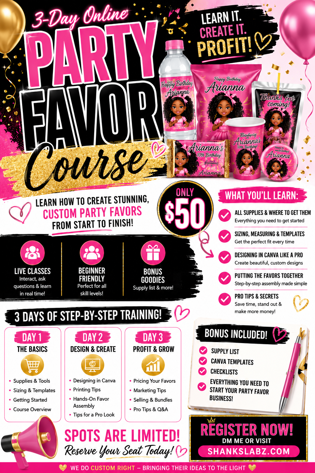 3 DAY PARTY FAVOR COURSE STARTS 7/13
