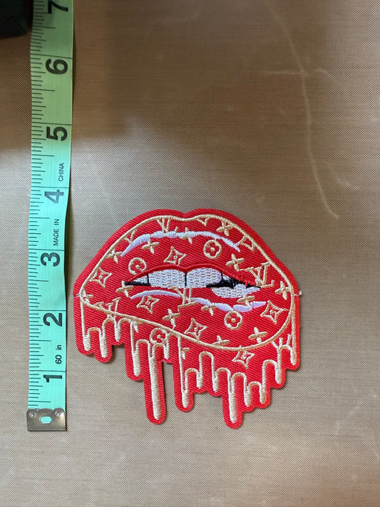 RED LV DRIP LIPS IRON ON PATCH
