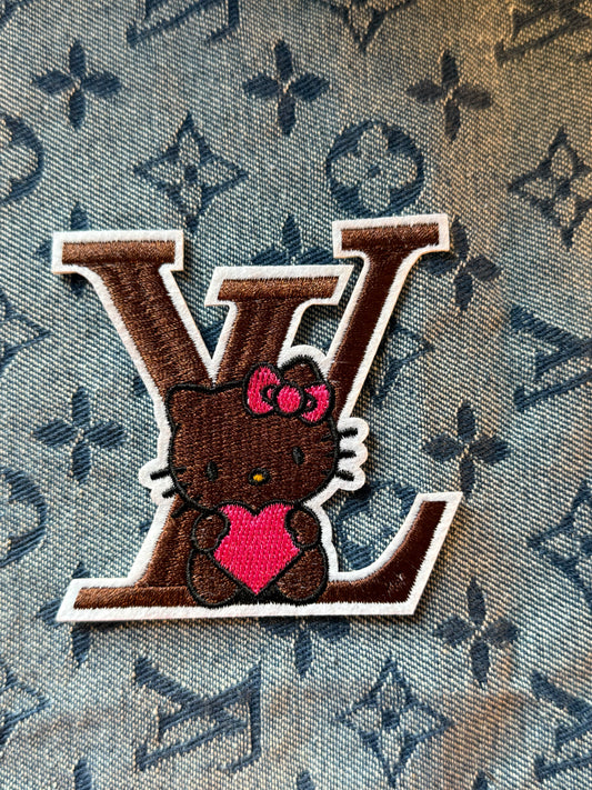BROWN HELLO KITTY LV IRON ON PATCH