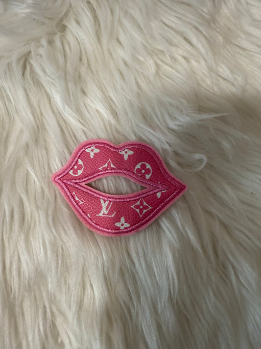 Pink LV Faux leather lips iron on patch