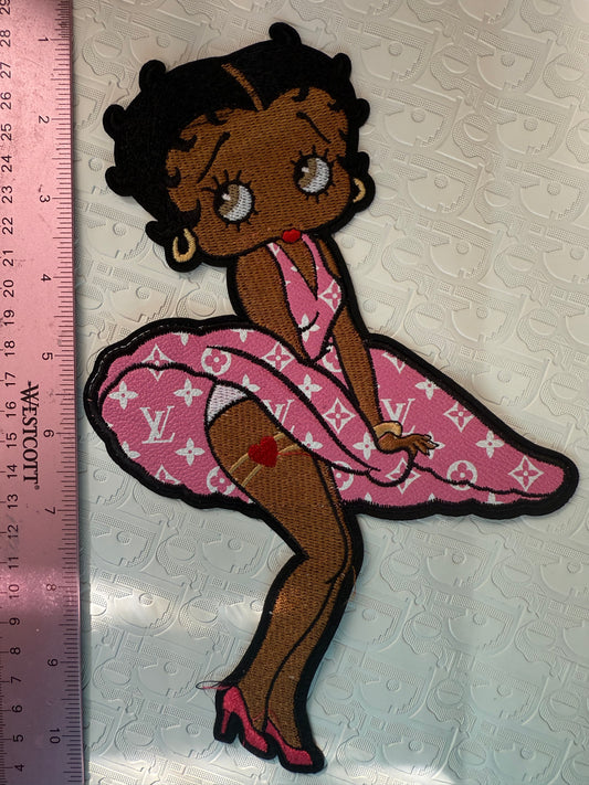 Large LV PINK BETTY IRON ON PATCH
