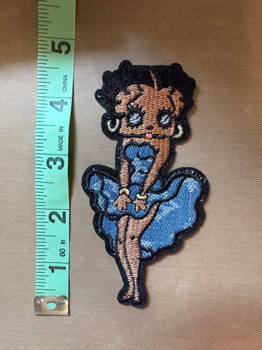 Small light denim Betty Boop iron on patch