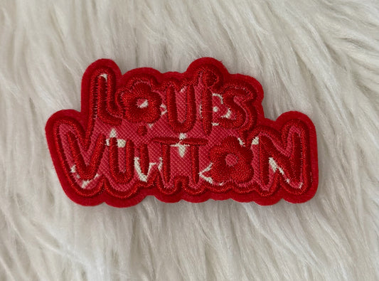 Red LV words faux leather iron on patch