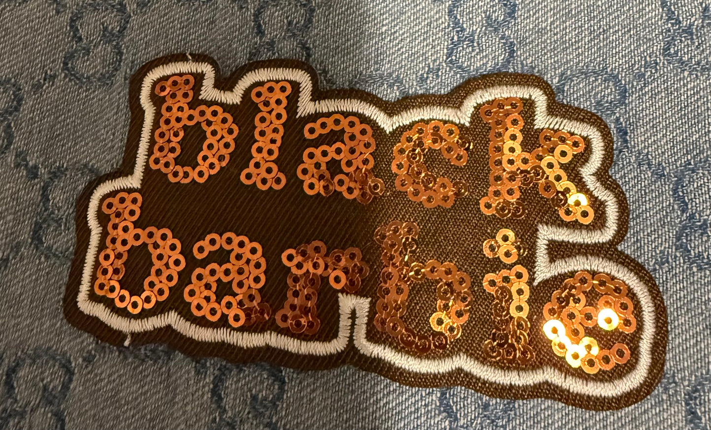 Black Barbie brown sequins iron on patch