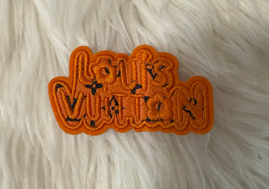 Orange LV word faux leather iron on patch