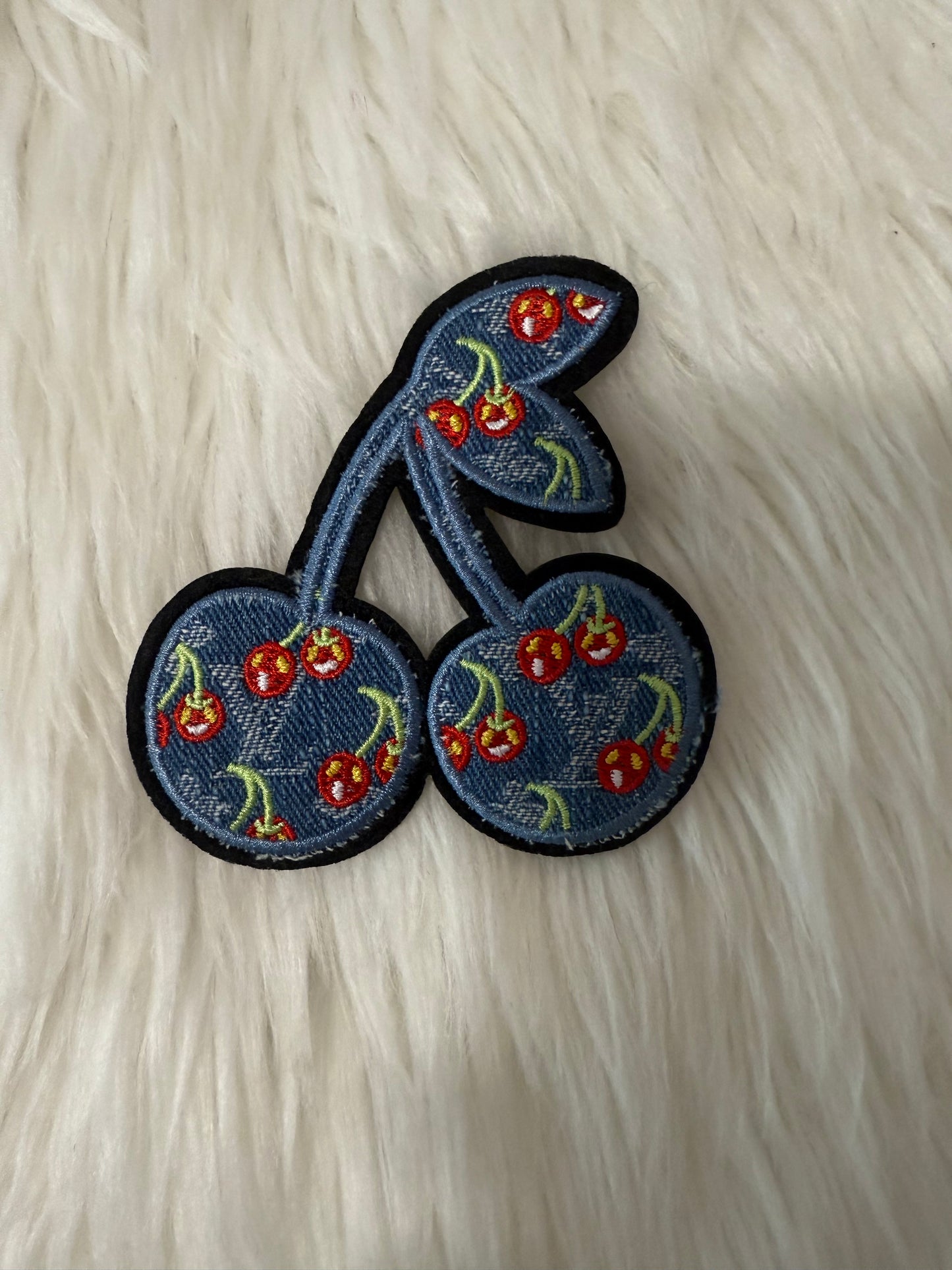 Denim LV Cherry iron on patch