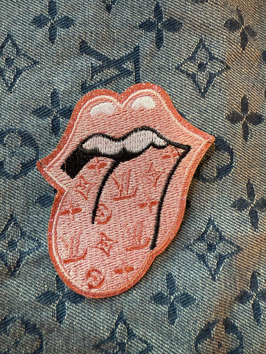 PINK LV TONGUE IRON ON PATCH