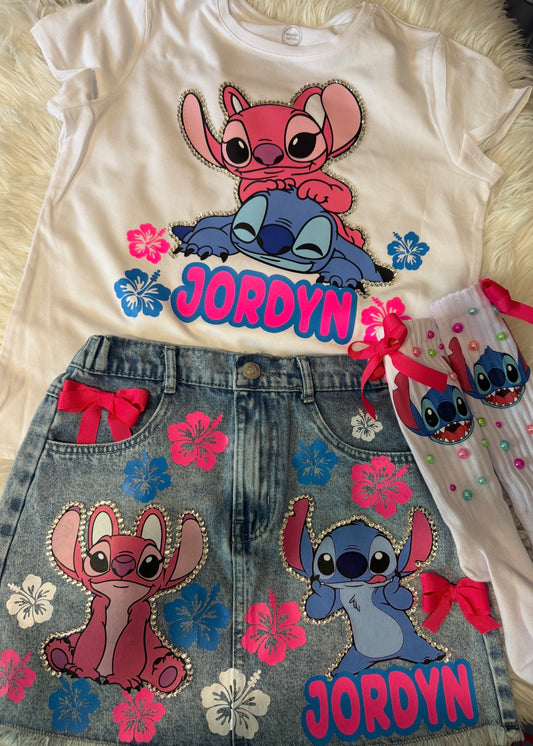 Custom Outfit with bling, ribbons and scrunch socks