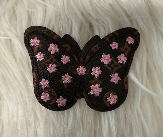 Brown and pink faux leather LV butterfly