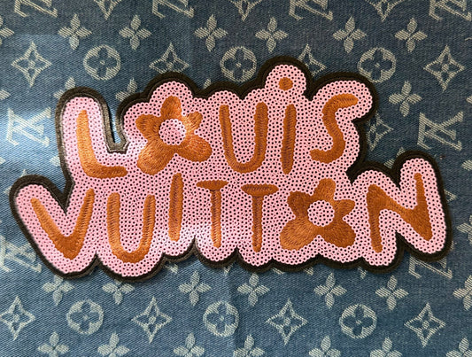 PINK LARGE SEQUINS LV IRON ON PATCH