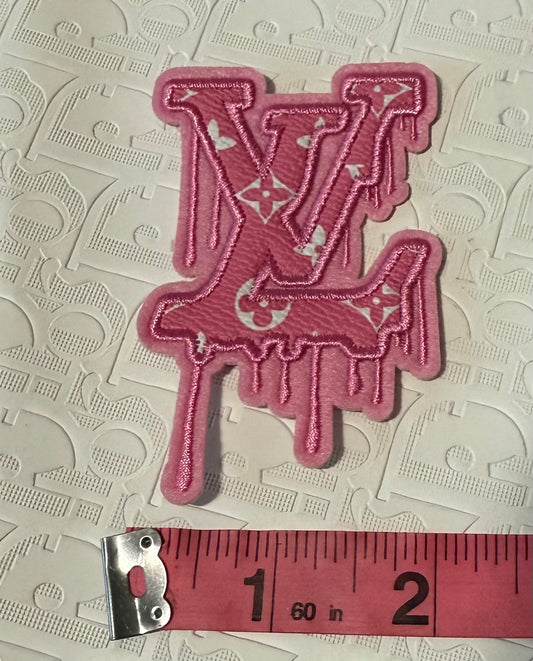 Pink LV Drip iron on patch