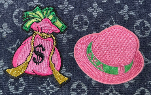 AKA PINK AND GREEN IRON ON PATCHES SET OF 2