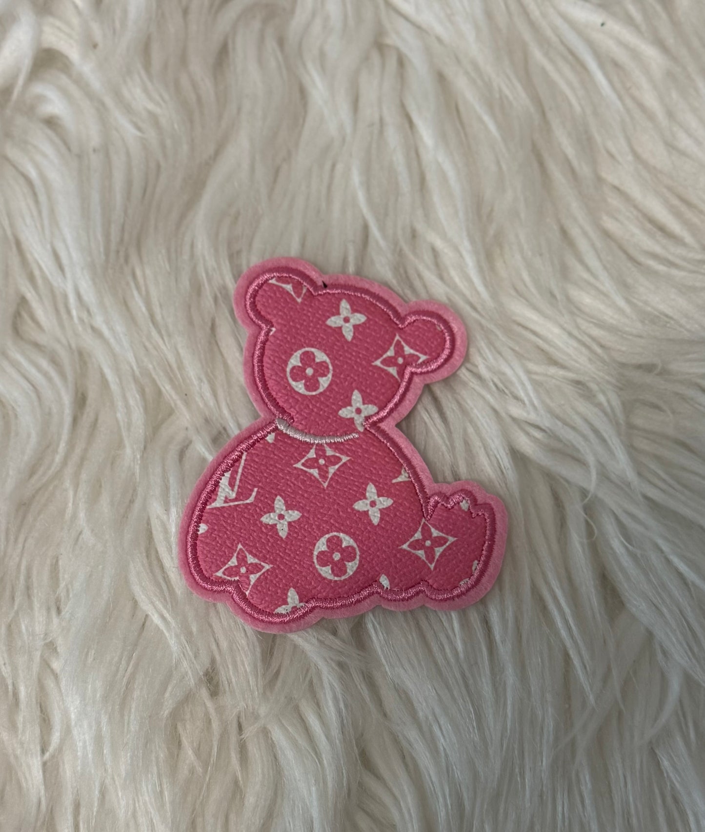 Pink LV FAUX LEATHER IRON ON PATCH