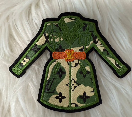 Green LV Coat faux leather iron on patch