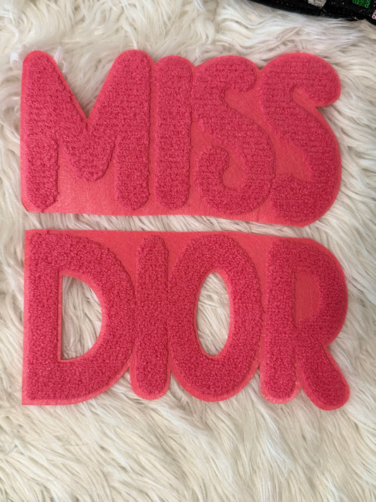 PINK LARGE MISS DIOR FLUFFY IRON ON PATCHES (2 Patches)