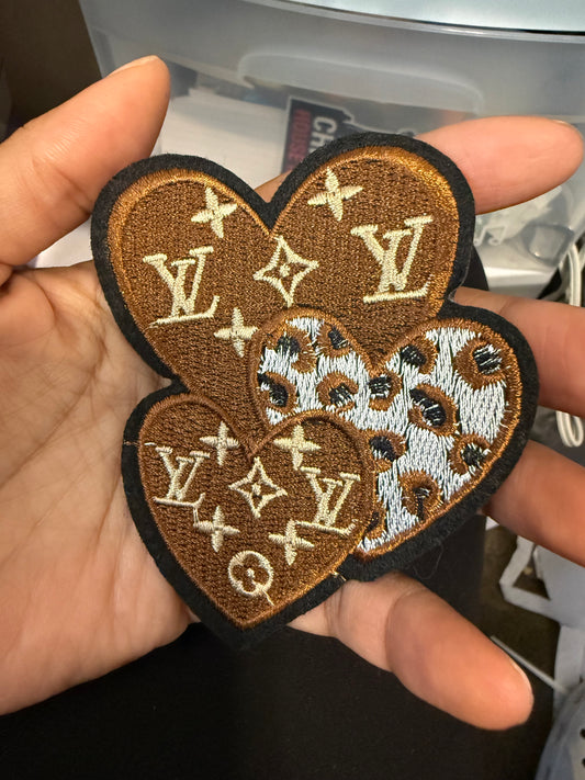 3 hearts LV animal print iron on patch