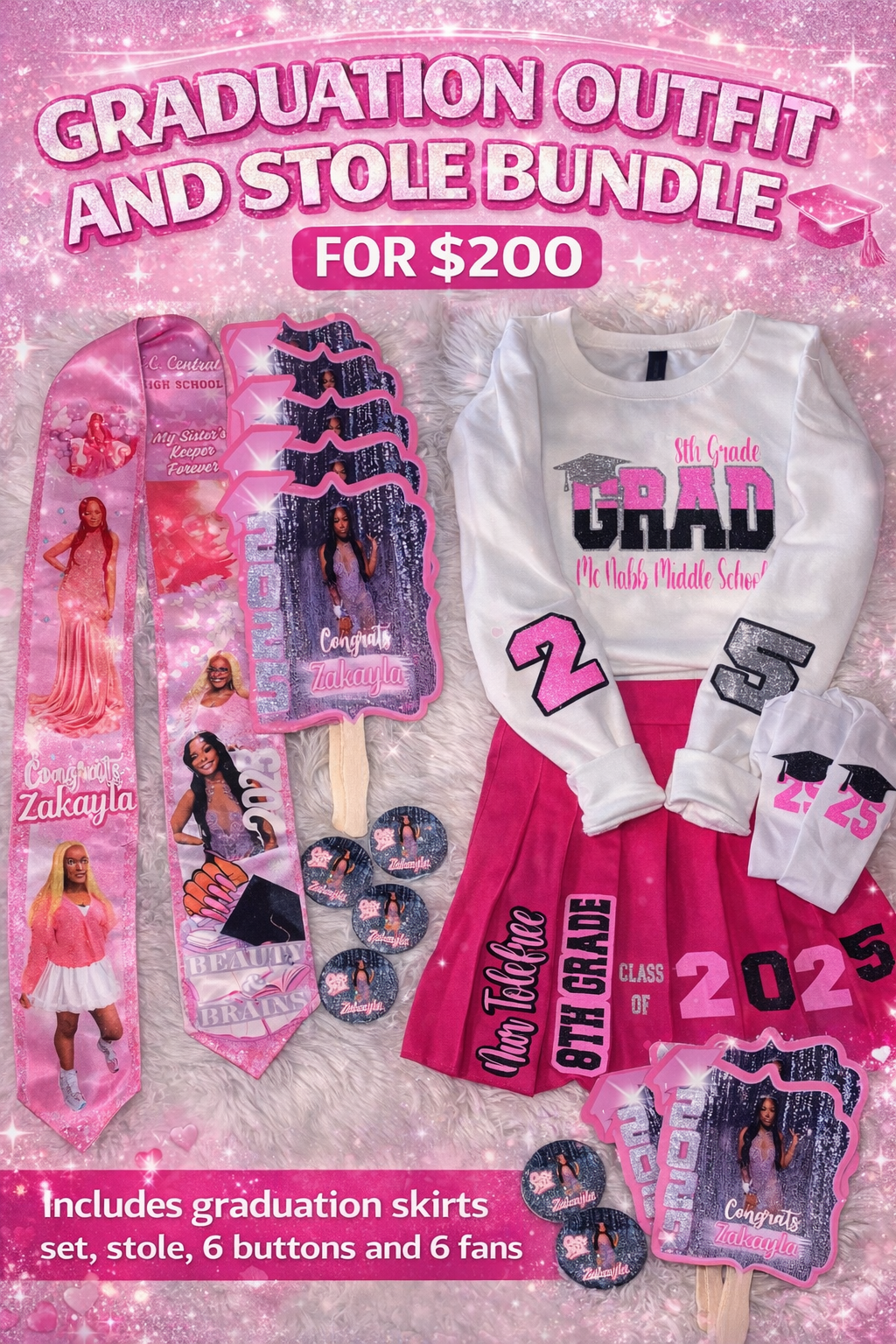 Graduation Skirt Set and Stole Bundle