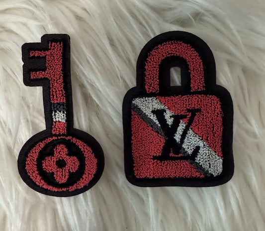 LV LOCK AND KEY IRON ON PATCHES(includes 1 lock and 1 key patch)