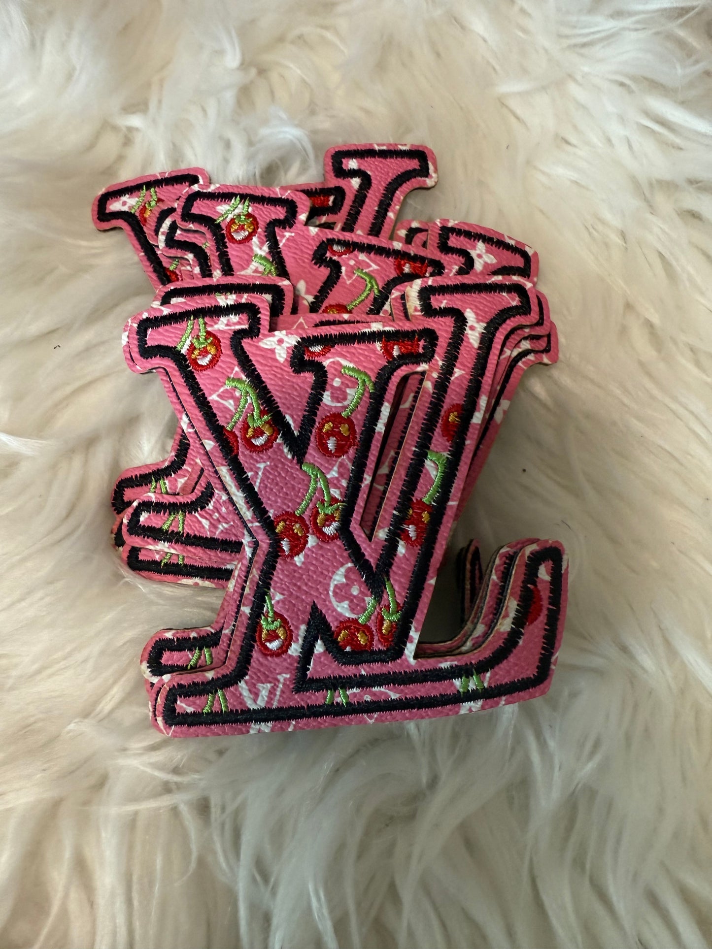 Pink LV Cherry Faux leather  iron on patch