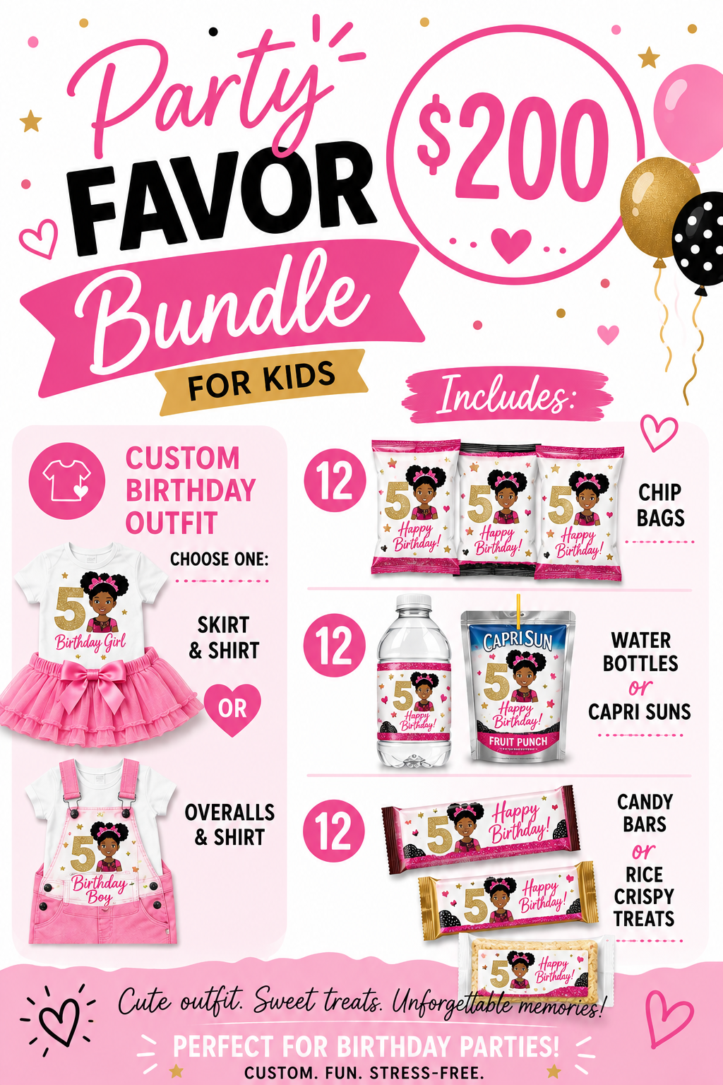 Custom Kids Outfit & Party Favor Bundle